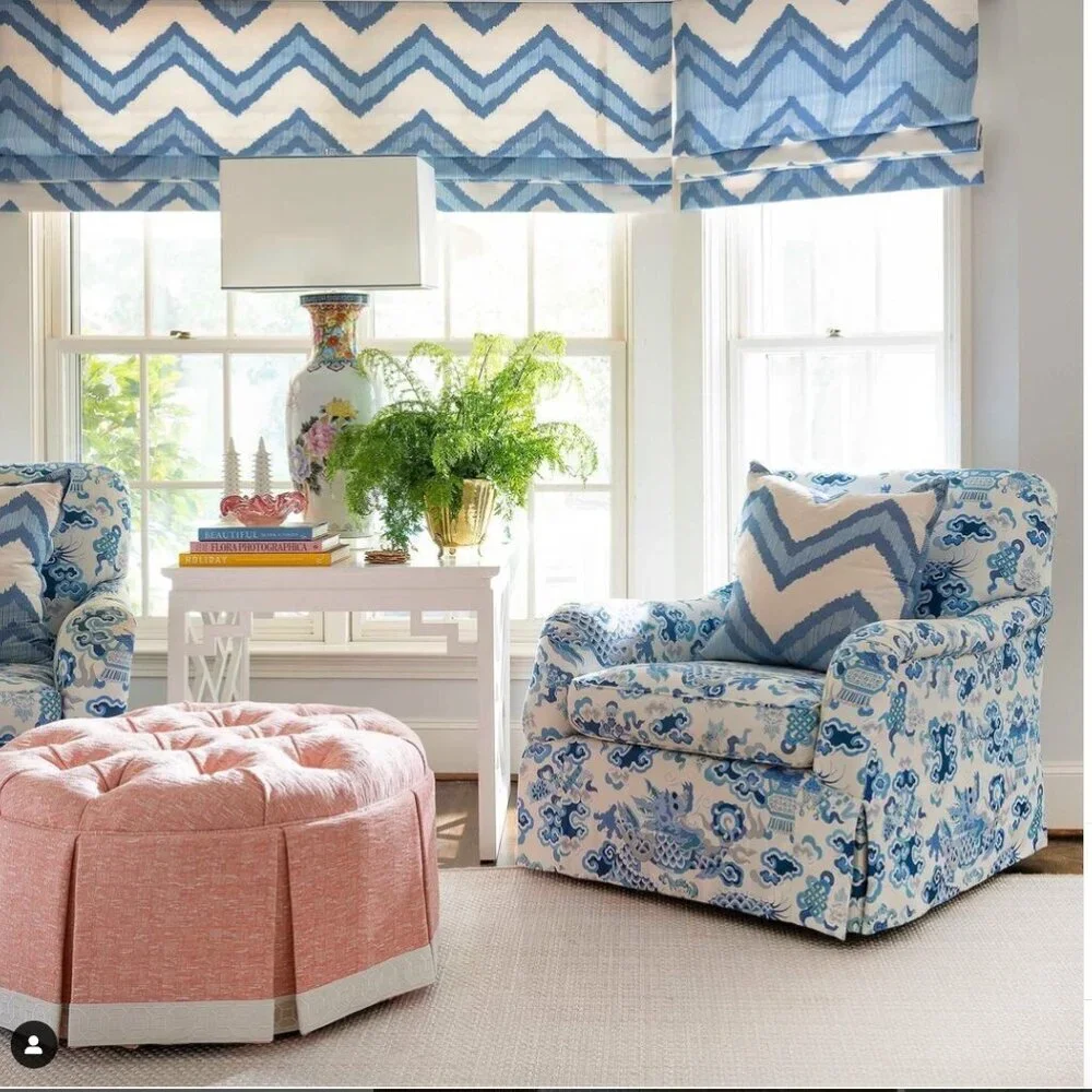 Brunschwig & Fils Discontinued Swiss Made Luang Meadow Blue Chinoiserie Fabric